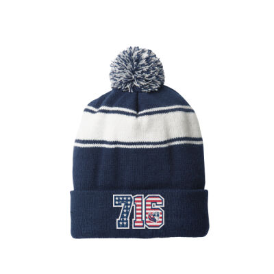 716 - Stripe Pom Pom Beanie Thumbnail